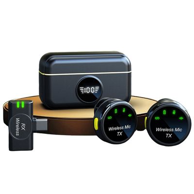 Microfone Duplo Lapela Sem fio 25 M Tipo C Case Carregamento