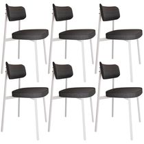 Kit 06 Cadeiras Estofada Para Sala de Jantar Astrid Branco C01 Linho Preto - Lyam Decor