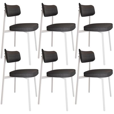 Kit 06 Cadeiras Estofada Para Sala de Jantar Astrid Branco C01 Linho Preto - Lyam Decor