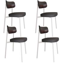 Kit 04 Cadeiras Estofada Para Sala de Jantar Astrid Branco C01 Linho Preto Courino Café - Lyam Decor