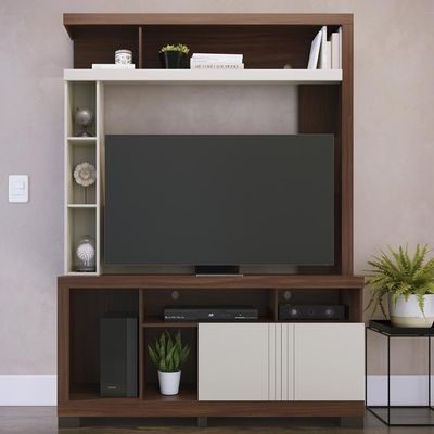 Estante Painel Para TV 50 Pol 136cm Efraim C04 Nogueira Real Off White Matte - Lyam Decor