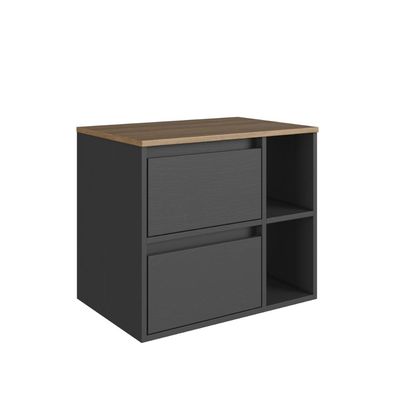 Gabinete de Banheiro Suspenso 60cm com 2 Nichos 1 Porta Basculante e 1 Gaveta BH8005 Mel/Grafite Sem Cuba