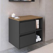 Gabinete de Banheiro Suspenso 60cm com 2 Nichos 1 Porta Basculante e 1 Gaveta BH8005 Mel/Grafite Sem Cuba
