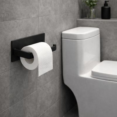 Porta Papel Higiênico de Parede Preto Fosco Banheiro Lavabo Suporte Rolo de Papel Elegante