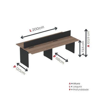 Plataforma Dupla Pé Painel 4p 2000x1200 Preto-walnut
