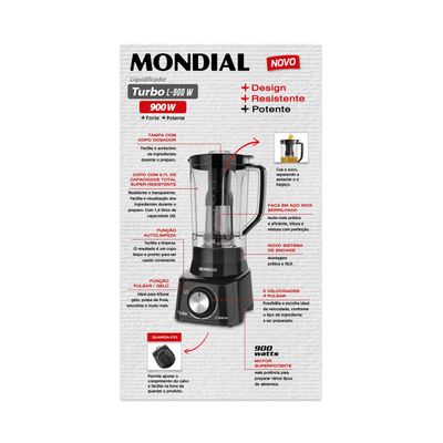Liquidificador Mondial Turbo Full Black L-900-FB Preto - 220V