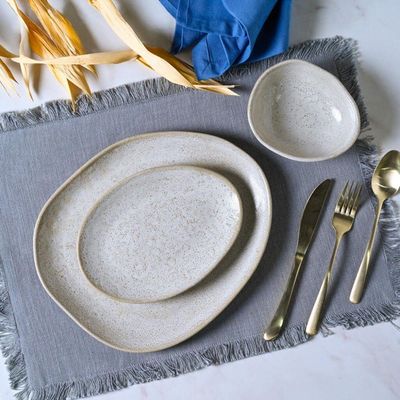 Conjunto De Pratos De Sobremesa Oval 06 Peças Orgânico Vanilla Porto Brasil