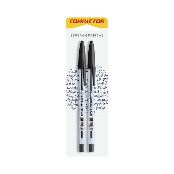Caneta Esferográfica Compactor Top 2000 1.0mm Preta com 2 Unidades