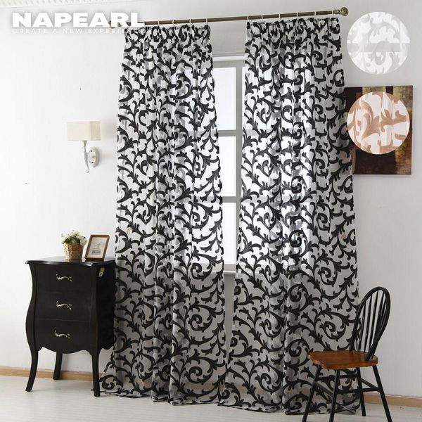 1 PC NAPEARL Cortina de Tecido Jacquard Transparente para Janela L100cm x A130cm / preto