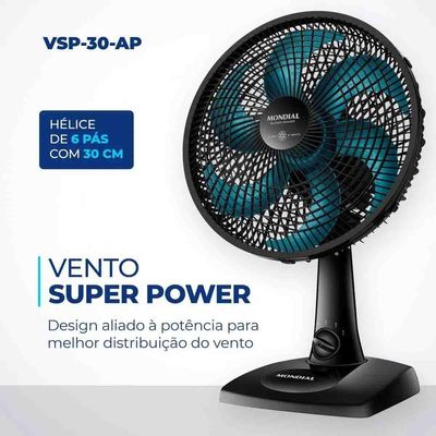 Ventilador De Mesa Mondial Super Power 127v Vsp30 Azul Petroléo
