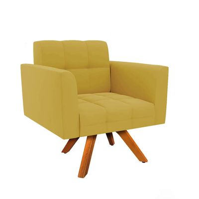 Poltrona Sala Decorativa Kit 2 Elisa Giratória Castanho MM30 Veludo Mostarda D03 - D'Rossi