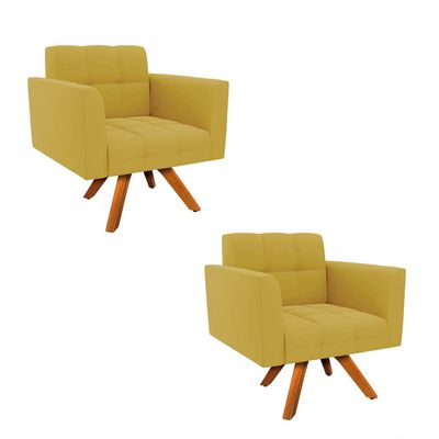 Poltrona Sala Decorativa Kit 2 Elisa Giratória Castanho MM30 Veludo Mostarda D03 - D'Rossi