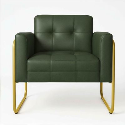 Poltrona Sala Decorativa Kit 2 Elisa Base Tubular Alta Dourada Sintético PU Verde D03 - D'Rossi