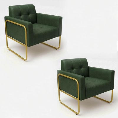 Poltrona Sala Decorativa Kit 2 Elisa Base Tubular Alta Dourada Sintético PU Verde D03 - D'Rossi