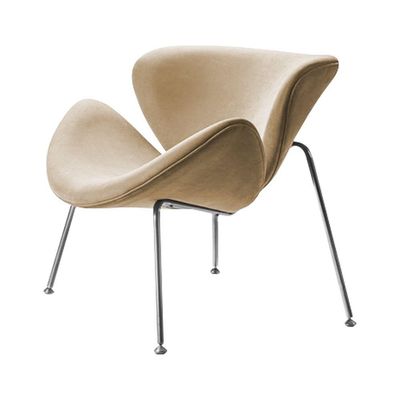 Poltrona Design Trevo Suede Bege Base Inox