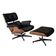 Poltrona Para Leitura Charles Eames Couro Com Puff Base Aluminio Preto
