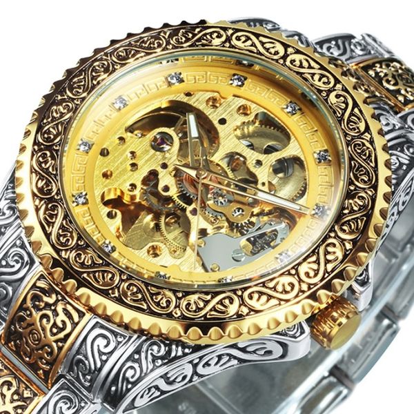 Relógio Masculino Winner Skeleton Automático Vintage Golden
