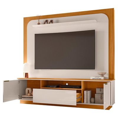 Painel Home Theater Nilo Para Tv 75 Pol 2 Portas 200 Cm Cinamomo Off White Madetec