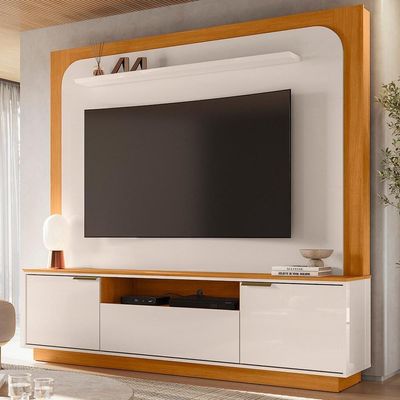 Painel Home Theater Nilo Para Tv 75 Pol 2 Portas 200 Cm Cinamomo Off White Madetec