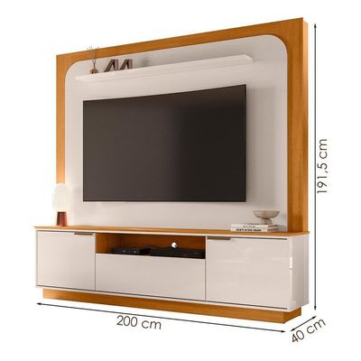 Painel Home Theater Nilo Para Tv 75 Pol 2 Portas 200 Cm Cinamomo Off White Madetec