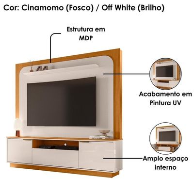 Painel Home Theater Nilo Para Tv 75 Pol 2 Portas 200 Cm Cinamomo Off White Madetec