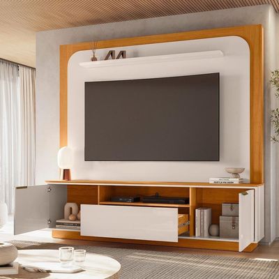Painel Home Theater Nilo Para Tv 75 Pol 2 Portas 200 Cm Cinamomo Off White Madetec