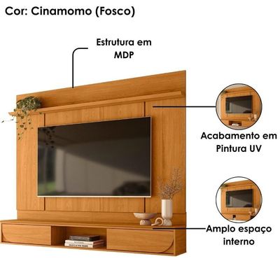 Painel Suspenso Para Tv 65 Pol Aura 2 Portas Deslizantes 182 Cm Cinamomo Madetec Cinamomo