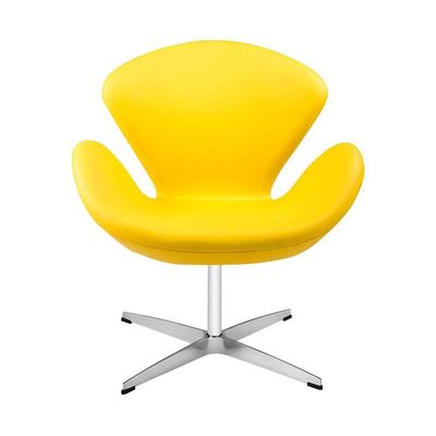 Poltrona Swan Couro Sintético Amarelo Base Alumínio Giratória