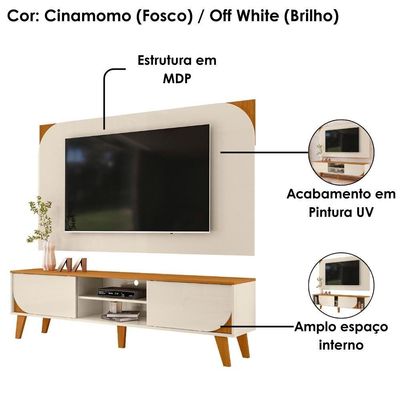 Rack Bancada Com Painel Para Tv 65 Pol 2 Portas Duna 182 Cm Cinamomo Off White Madetec