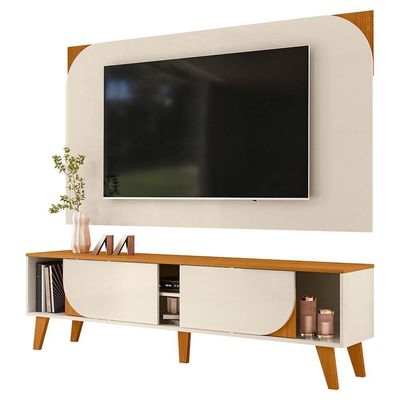 Rack Bancada Com Painel Para Tv 65 Pol 2 Portas Duna 182 Cm Cinamomo Off White Madetec