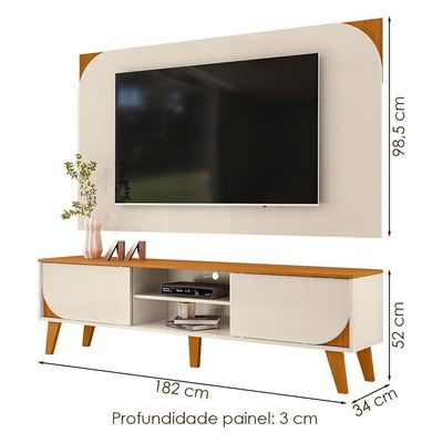 Rack Bancada Com Painel Para Tv 65 Pol 2 Portas Duna 182 Cm Cinamomo Off White Madetec