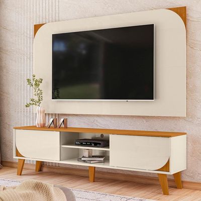 Rack Bancada Com Painel Para Tv 65 Pol 2 Portas Duna 182 Cm Cinamomo Off White Madetec