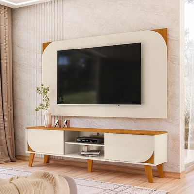 Rack Bancada Com Painel Para Tv 65 Pol 2 Portas Duna 182 Cm Cinamomo Off White Madetec