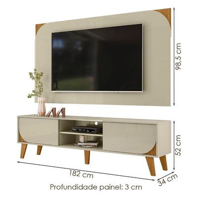 Rack Bancada Com Painel Para Tv 65 Pol 2 Portas Duna 182 Cm Cumaru Opala Madetec Cumaru Opala