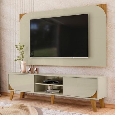 Rack Bancada Com Painel Para Tv 65 Pol 2 Portas Duna 182 Cm Cumaru Opala Madetec Cumaru Opala