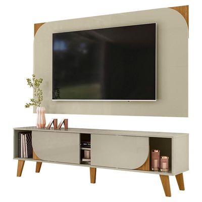 Rack Bancada Com Painel Para Tv 65 Pol 2 Portas Duna 182 Cm Cumaru Opala Madetec Cumaru Opala