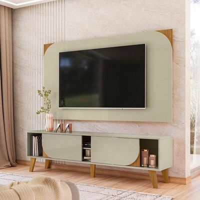 Rack Bancada Com Painel Para Tv 65 Pol 2 Portas Duna 182 Cm Cumaru Opala Madetec Cumaru Opala