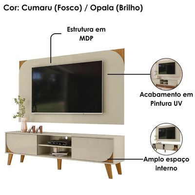 Rack Bancada Com Painel Para Tv 65 Pol 2 Portas Duna 182 Cm Cumaru Opala Madetec Cumaru Opala