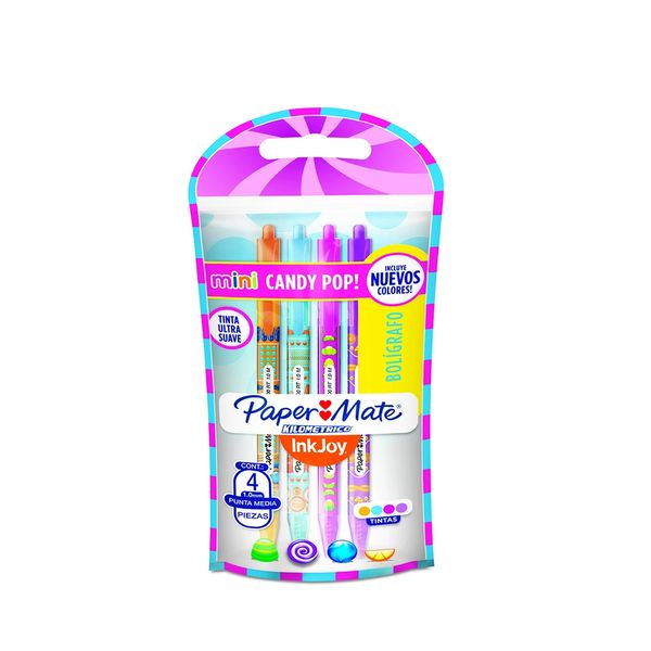Caneta Esferográfica Papermate Kilométrica Candy Pop Mini Decorada 1.0mm com 4 Cores