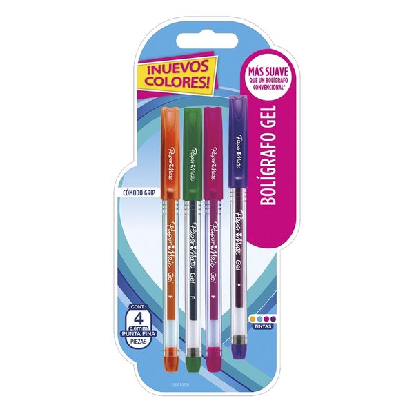 Caneta em Gel Papermate Kilométrica Grip Fine 0.6mm com 4 Cores