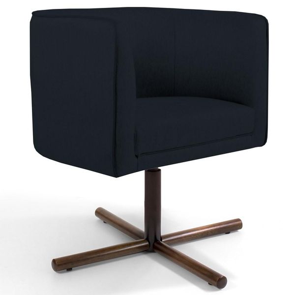 Poltrona Decorativa Giratória Base Xis Madeira Betina C-05 Corano Preto - Domi
