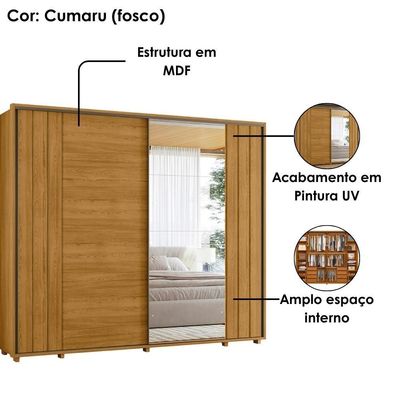 Guarda Roupa Casal Dali 2 Portas Deslizante Com Espelho 278 Cm Cumaru Madetec Cumaru
