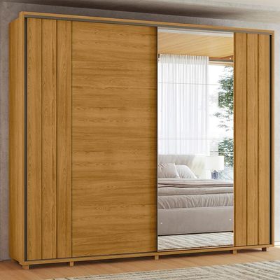Guarda Roupa Casal Dali 2 Portas Deslizante Com Espelho 278 Cm Cumaru Madetec Cumaru