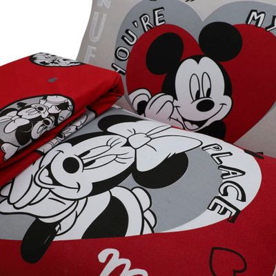 Jogo de Cama Portallar Casal Malha Mista Estampado Disney Joy Mickey Minnie Lovers 3 Peças Vermelho