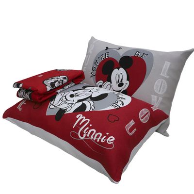 Jogo de Cama Portallar Casal Malha Mista Estampado Disney Joy Mickey Minnie Lovers 3 Peças Vermelho