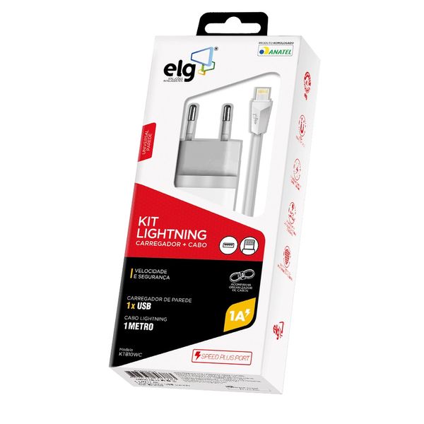 Kit Carregador de Parede Lightning ELG KT810WC Branco 1m