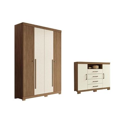 Guarda Roupa +cômoda 2 Peças Qc327 Jatoba/areia - Santos Andirá