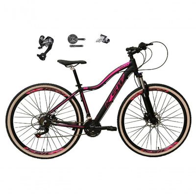 Bicicleta Aro 29 Ksw Mwza Feminina Câmbios Shimano Altus 27v Freio Hidráulico K7 Garfo C-trava preto-rosa Tam: 15