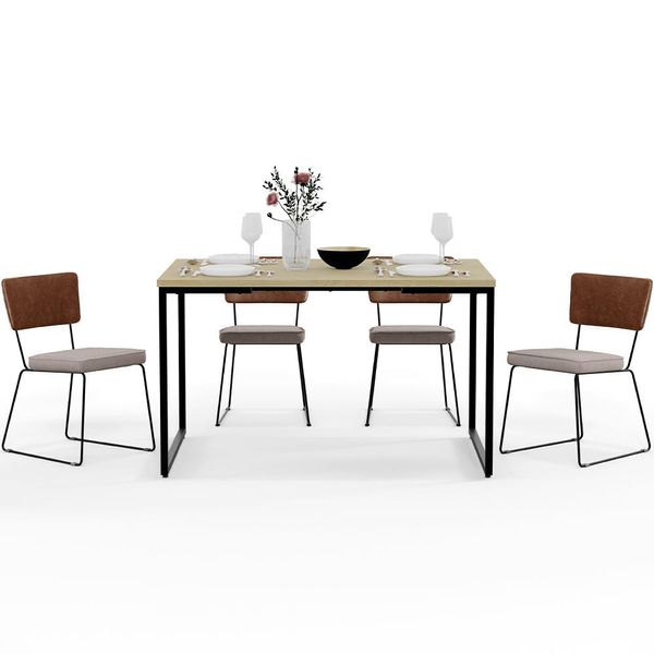 Mesa Rivera Nature 136cm Com 4 Cadeiras Allana F01 Couríssimo Marrom Linho Bege - Lyam Decor