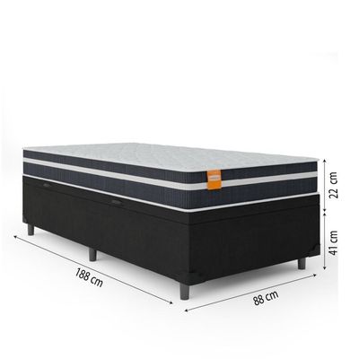 Cama Box Solteiro Baú Colchão Molas Qatar 88x188x63cm Branco / Preto - Suporta Até 150kg Preto